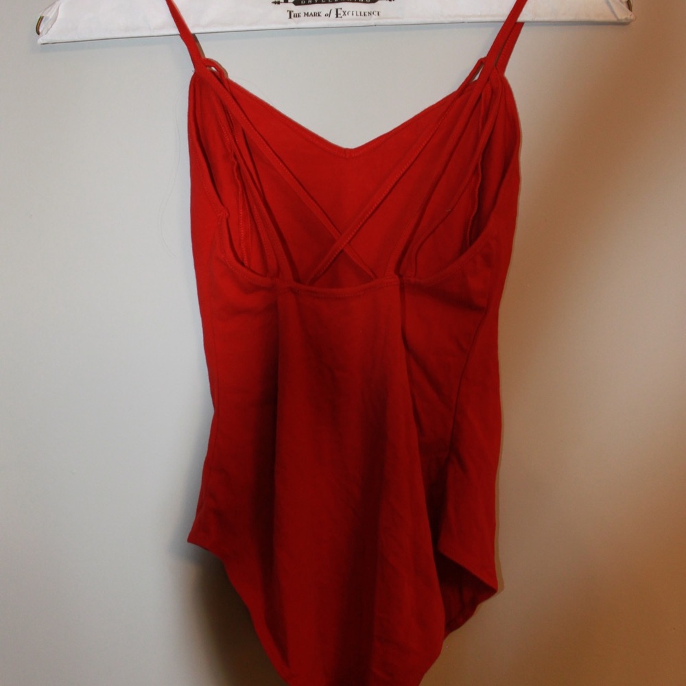 spaghetti strap red bodysuit